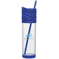 16 Oz. Blue Melrose Tumbler Cup W/Straw